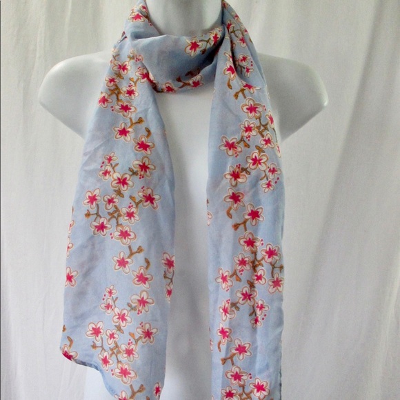 H&M Accessories - H&M Scarf Cherry Blossom Print Blue Background